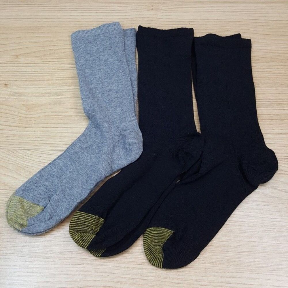 GOLD TOE Crew Dress Socks Youth Medium Solid Black Gray 3-Pack Thin Knit